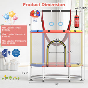 55" Kids Trampoline Gift for for 3-6 Years Old Boys and Girls