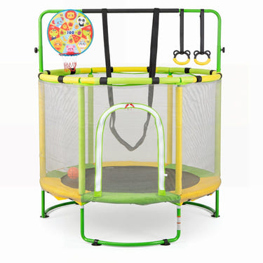 55" Kids Trampoline with Adjustable Gymnastics Bar & Hoop