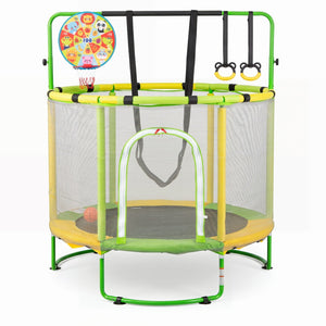 55" Kids Trampoline with Adjustable Gymnastics Bar & Hoop