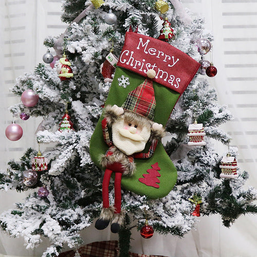 2024 Christmas big stockings 3D plush decor at angle 10, perfect for festive baby room decoration.