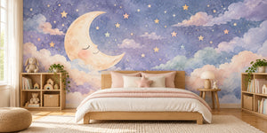 Watercolor Sleepy Moon Wall Mural, image 2