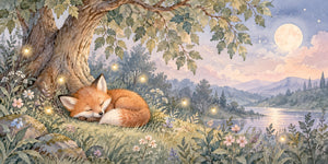 Watercolor Sleepy Fox Wall Mural, image 3
