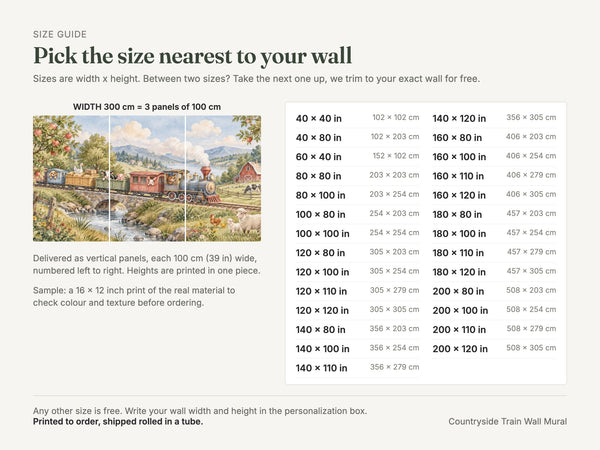 Watercolor Countryside Train Wall Mural, image 5