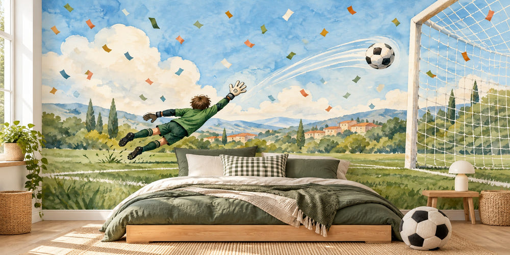 Watercolor Goalkeeper Save Soccer Wall Mural, image 1