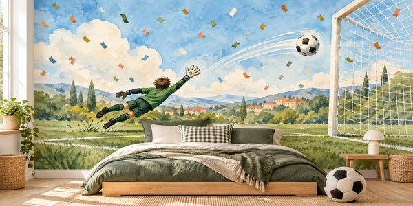 Watercolor Goalkeeper Save Soccer Wall Mural, image 2