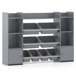 56 inch Large Toy Storage Organizer with 8 Removable Bins and Bookshelf-Gray