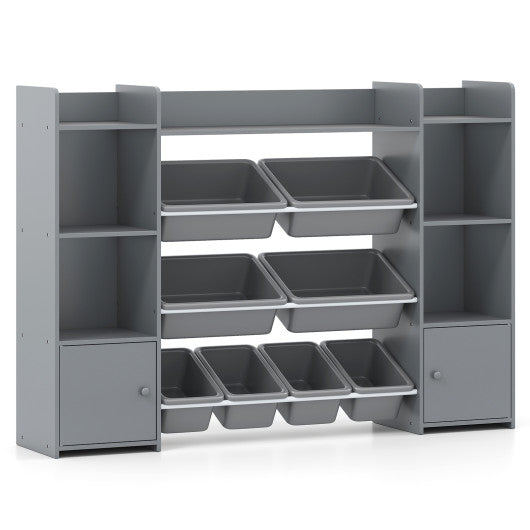 56 inch Large Toy Storage Organizer with 8 Removable Bins and Bookshelf-Gray