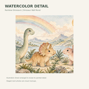 Watercolor Rainbow Dinosaurs Wall Mural, image 4