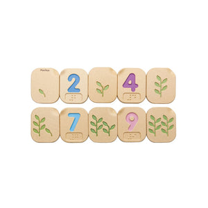 Braille Numbers 1-10 for early learning and sensory play, displayed at an angle for better visibility.