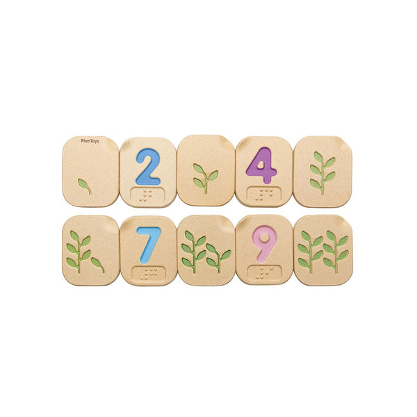 Braille Numbers 1-10 for early learning and sensory play, displayed at an angle for better visibility.