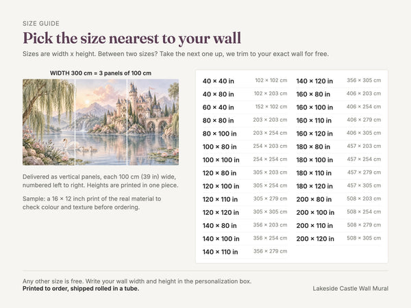 Watercolor Lakeside Castle Fairy Tale Wall Mural, image 5