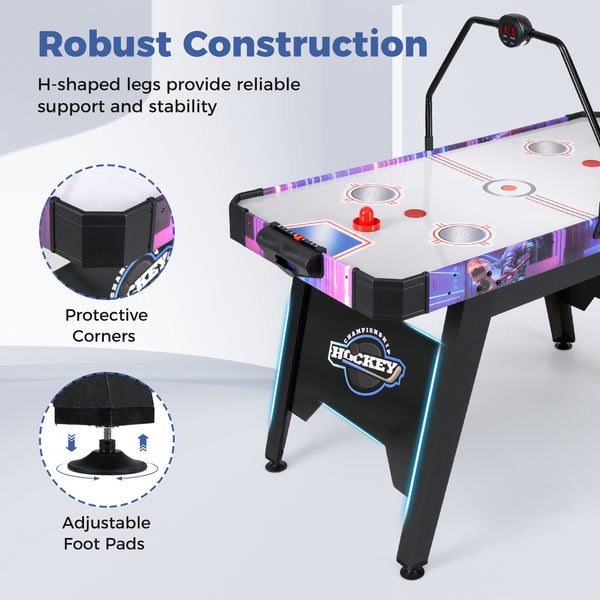 56 Inch Air Hockey Table with LED Digital Scoreboard and Powerful 12V Motor
