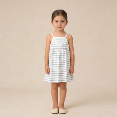 Organic Tie-Back Strap Dress - Fog Stripes