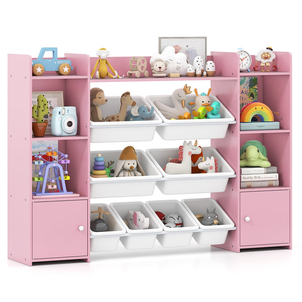 56 inch Large Toy Storage Organizer with 8 Removable Bins and Bookshelf