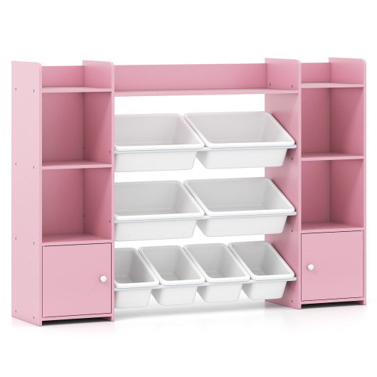 56 inch Large Toy Storage Organizer with 8 Removable Bins and Bookshelf-Pink