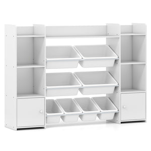 56 inch Large Toy Storage Organizer with 8 Removable Bins and Bookshelf