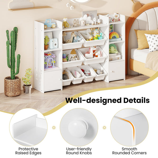 56 inch Large Toy Storage Organizer with 8 Removable Bins and Bookshelf