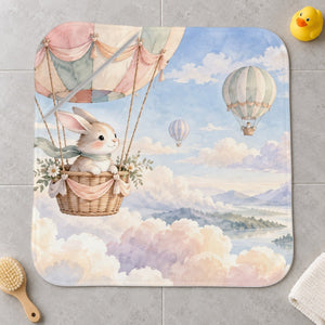 Bunny Hot Air Balloon kids hooded bath towel laid flat
