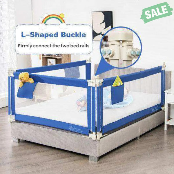 57 Inch Toddlers Vertical Lifting Baby Bed Rail Guard with Lock-Blue Gray Bed Rails