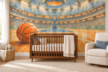 Watercolor Indoor Arena Basketball Wall Mural, image 1