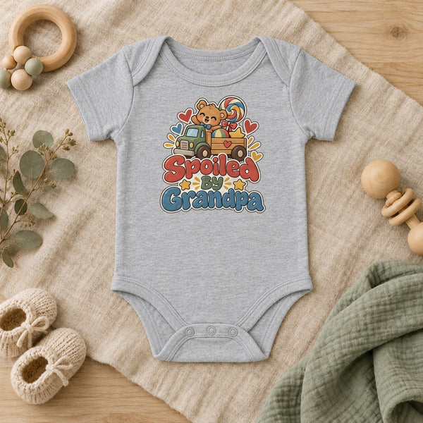 Spoiled By Grandpa baby bodysuit in heather grey