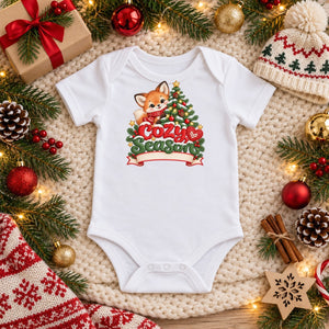 Personalize the Cozy Season organic cotton baby bodysuit in white with your baby's name