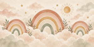 Watercolor Rainbows on Clouds Wall Mural, image 2