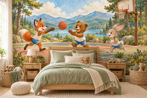 Watercolor Animal Basketball Team Wall Mural, image 2
