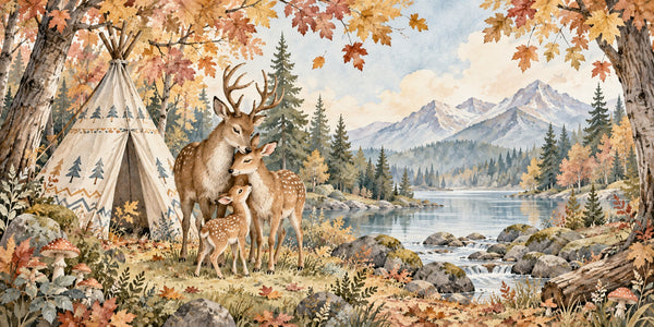 Watercolor Deer Teepee Camping Wall Mural, image 3