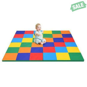 58 Inch Toddler Foam Play Mat Baby Folding Activity Floor Mat-Light Blue Light Blue Baby Gyms & Playmats