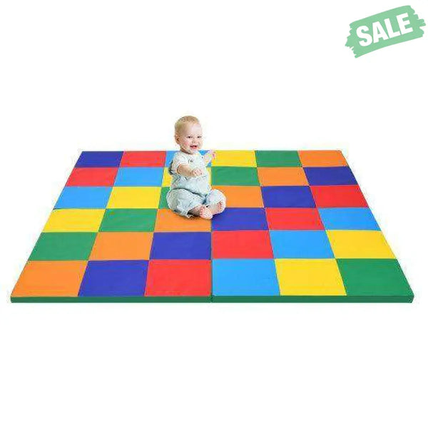 58 Inch Toddler Foam Play Mat Baby Folding Activity Floor Mat-Light Blue Light Blue Baby Gyms & Playmats