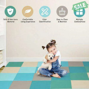 58 Inch Toddler Foam Play Mat Baby Folding Activity Floor Mat-Light Blue Light Blue Baby Gyms & Playmats