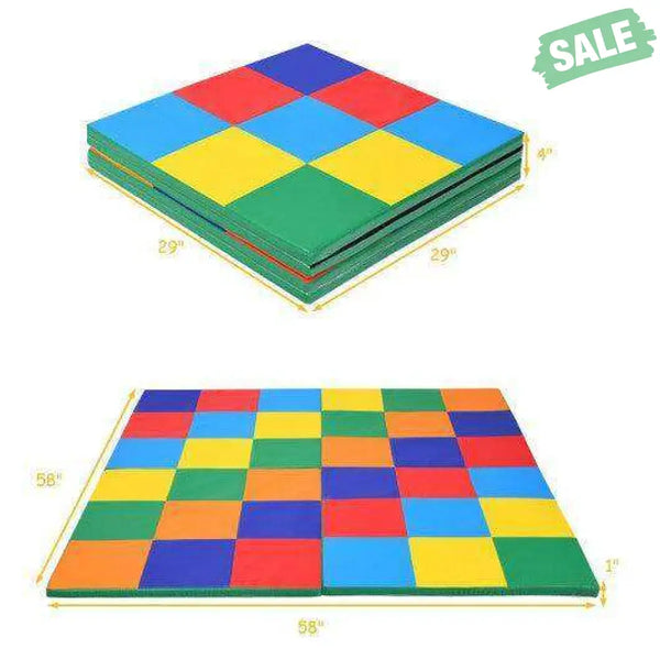 58 Inch Toddler Foam Play Mat Baby Folding Activity Floor Mat-Light Blue Light Blue Baby Gyms & Playmats