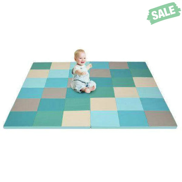 58 Inch Toddler Foam Play Mat Baby Folding Activity Floor Mat-Light Blue Light Blue Baby Gyms & Playmats