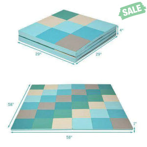 58 Inch Toddler Foam Play Mat Baby Folding Activity Floor Mat-Light Blue Light Blue Baby Gyms & Playmats