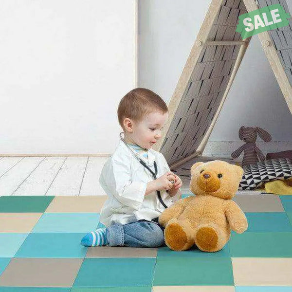 58 Inch Toddler Foam Play Mat Baby Folding Activity Floor Mat-Light Blue Light Blue Baby Gyms & Playmats