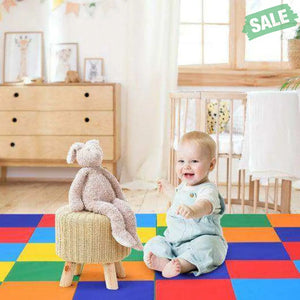 58 Inch Toddler Foam Play Mat Baby Folding Activity Floor Mat-Light Blue Light Blue Baby Gyms & Playmats