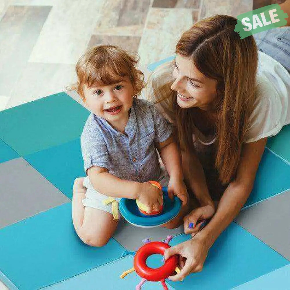 58 Inch Toddler Foam Play Mat Baby Folding Activity Floor Mat-Light Blue Light Blue Baby Gyms & Playmats