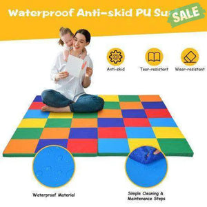 58 Inch Toddler Foam Play Mat Baby Folding Activity Floor Mat-Light Blue Light Blue Baby Gyms & Playmats