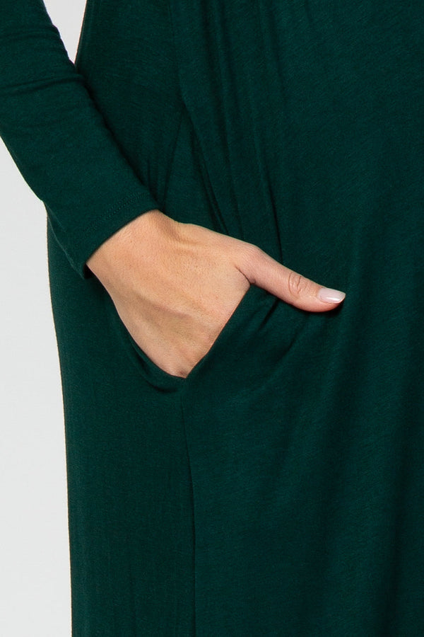 Green long sleeve maternity nursing maxi dress, stylish and comfortable for expecting mothers, angle view 5.