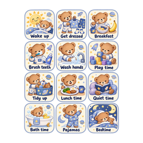 Space Bear Daily Routine Wall Decals, Set of 12, image 2