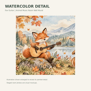 Watercolor Fox Guitar Wall Mural, image 4