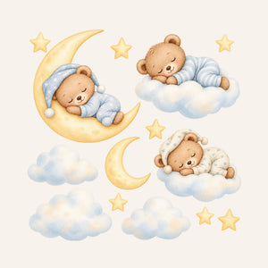 Sleeping Teddy Bear Moon and Clouds Wall Decals, Set of 14, image 3