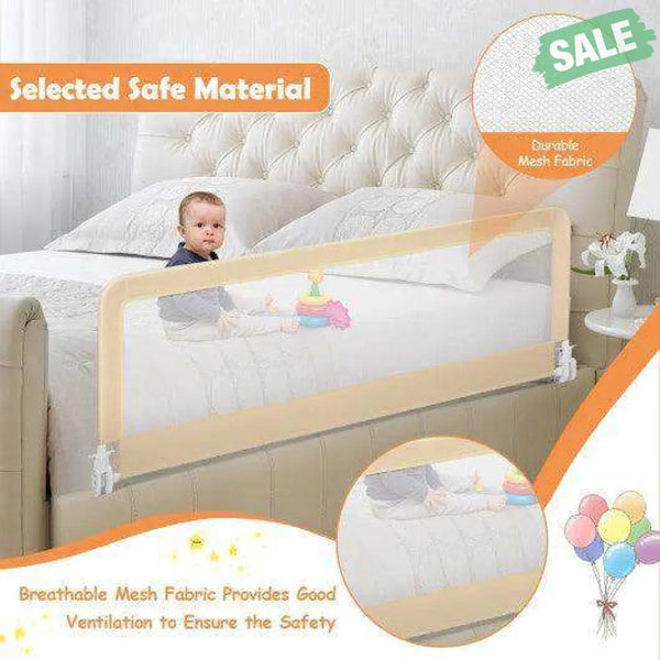 59 Inch Folding Breathable Baby Bed Rail Guard with Safety Strap-Blue Blue Bed Rails