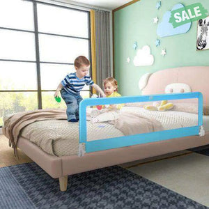 59 Inch Folding Breathable Baby Bed Rail Guard with Safety Strap-Blue Blue Bed Rails