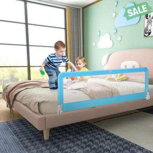 59 Inch Folding Breathable Baby Bed Rail Guard with Safety Strap-Blue Blue Bed Rails