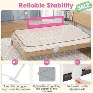 59 Inch Folding Breathable Baby Bed Rail Guard with Safety Strap-Blue Blue Bed Rails