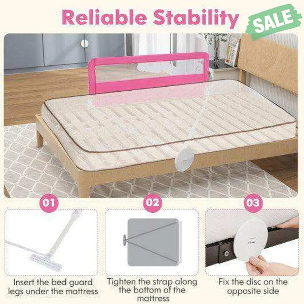 59 Inch Folding Breathable Baby Bed Rail Guard with Safety Strap-Blue Blue Bed Rails