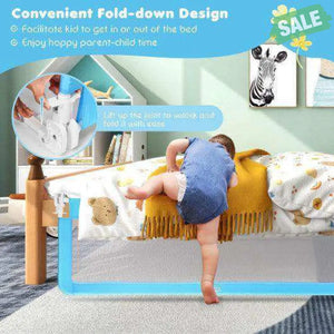 59 Inch Folding Breathable Baby Bed Rail Guard with Safety Strap-Blue Blue Bed Rails