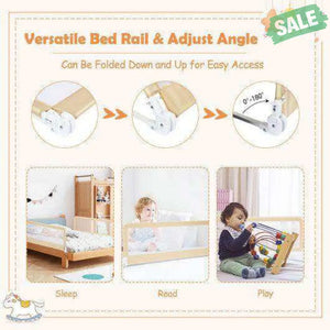 59 Inch Folding Breathable Baby Bed Rail Guard with Safety Strap-Blue Blue Bed Rails